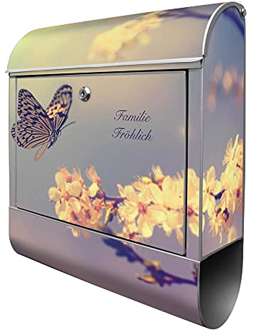banjado® Design Briefkasten personalisiert Tag Im Mai 38,5x46,5x13cm & 2 Schlüssel - Briefkasten Stahl Silber Zeitungsfach pulverbeschichtet - Postkasten A4 Einwurf inkl. Montagematerial