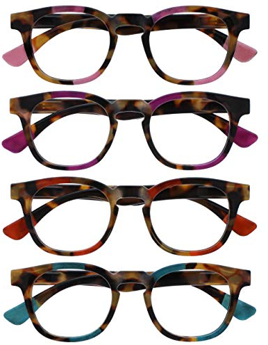 OPULIZE Ava Lesebrille 4er Pack Schmeichelhaft Abgerundet Rahmen Federscharniere Kratzfest Rosa Lila Rot Türkis Herren Damen RRRR62-45ZQ +2.00