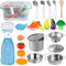 D-FantiX Spielküche Zubehör, Kinder Spielen Töpfe und Pfannen Playset mit Mini-Edelstahl Pretend Spielen Kochen Spielzeug, Schneiden von Lebensmitteln für Kleinkind Jungen Mädchen