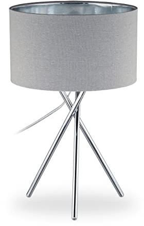 Relaxdays 10028056_1105 Lampe sur Trois Pieds, décorative, Interrupteur, lumière indirecte, Lampadaire de Salon,46x29x29cm, Gris