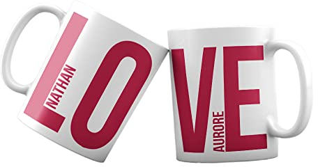 CADEAUX.COM - Lot de 2 Mugs Personnalisés - Deux prénoms - Mugs Blancs En Céramique - Résiste Au Micro-ondes Et Lave Vaisselle - Idée Cadeau Personnalisé Avec Prénom