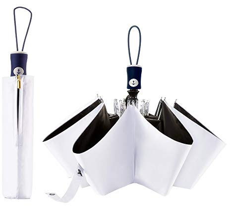 FDJASGY UV Sun Umbrella Compact Folding Travel Umbrella Auto Open Close Compact Folding Rain Umbrellas for Women Men Blocking UV 99.98% (White)