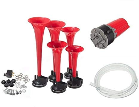 Klaxon à Air Pneumatique 5 Trompes Mélodie Général-Lee Ducs de Hazzard Dixie Horn Plus Compresseur 12V 115dB Klaxon Musical Pneumatique 5 Trompettes pour Voiture