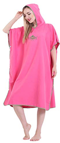 JameStyle26 Badeponcho Strandtuch Mikrofaser schnelltrockend Unisex Bademantel Poncho mit Kapuzen Duschtuch Handtuch Schwimmen Surfing Strand Tauchen Bademode (Pink, Einheitsgröße)