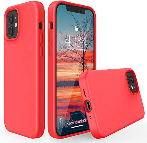 abitku Compatible with iPhone 12 5.4 inch(2020), Slim Liquid Silicone Full Body Rubber Gel Phone Case Cover (with Microfiber Lining) Protection Design for iPhone 12 Mini (Neon Coral)