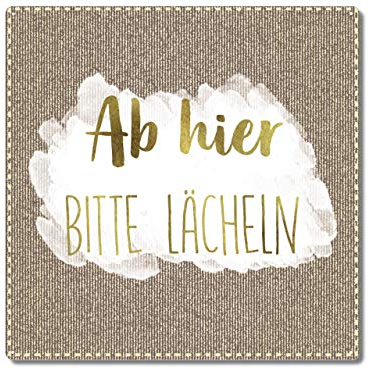 Interluxe Metallschild 20x20cm - Ab Hier Bitte lächeln - Schild mit schönem Text als Türschild oder Willkommensschild