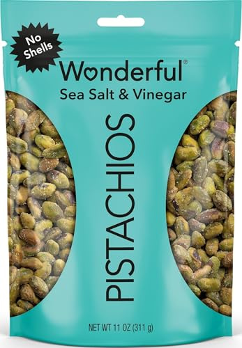 Wonderful Pistachios No Shells, Sea Salt & Vinegar Flavored Nuts, 11 Ounce Resealable Bag, Protein Snacks, Gluten Free, Salty Snacks