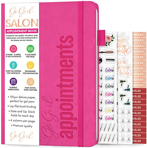 GoGirl Salon-Terminbuch, Reservierungsbuch für Schönheitssalons, Spas, Friseure, Kosmetiker, Appt-Buchungsplaner, 18 x 25,5 cm, Hot Pink