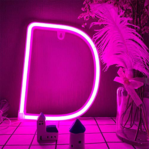 LED-Buchstabe D Neon-Zeichen-Lichter Alphabet-Buchstabe Marquee-Zeichen-Buchstabe Neon-Nachtlichter Batterie- und USB-operierte Neon-Buchstaben Neonwörter Wandleuchten für Weihnachten Geburtstag Hoch