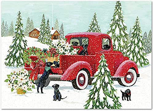 PUNCH STUDIO Weihnachtskarten mit rotem Truck, 12 Stück (50400)