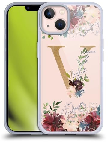 Head Case Designs Offizielle Nature Magick Buchstabe V Monogramm Blumen Rosa Gold 2 Gelhülle [Militärischer Schutzgrad] Kompatibel Mit Apple iPhone 13 Und Kompatibel Mit MagSafe