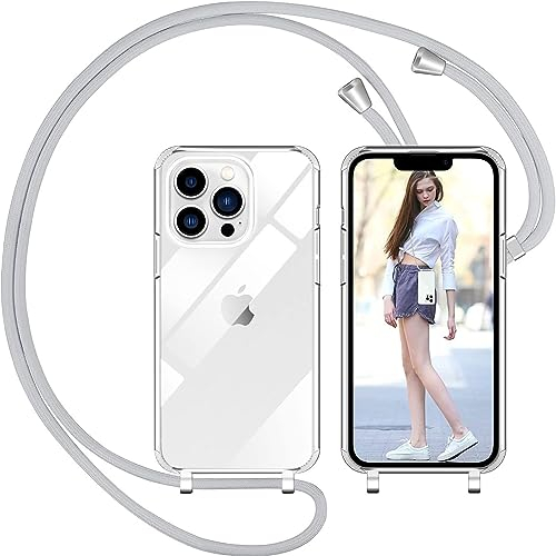 Nupcknn Liquid Silikon Handykette Hülle für iPhone 13 Pro Hülle Necklace(abnehmbar) Hülle mit Kordel zum Umhängen Handy Schutzhülle mit Band (Hellgrau, 6.1)