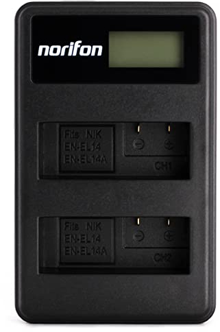 Norifon EN-EL14 Zweikanal LCD USB Ladegerät für Nikon Coolpix P7000, Coolpix P7100, Coolpix P7700, Coolpix P7800, DSLR D3100, DSLR D3200, DSLR D5100, DSLR D5200 Kamera und Mehr