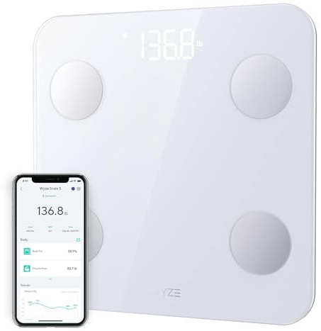 Wyze Scale S, Scale for Body Weight, Digital Bathroom Scale for Body Fat, BMI, Muscle, Heart Rate, Body Composition Analyzer with App, Batteries Included, Bluetooth, 400 lb, White