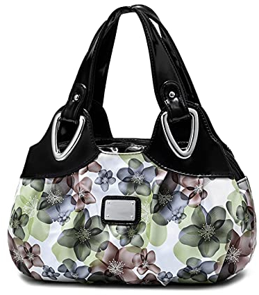 DIRRONA Elegant Damen Handtasche Schultertasche Groß Kapazität Tragetasche Leicht Reise Taschen Wasserdicht PU Leder Frauen Umhängetasche Blumentasche Schwarz + Grün A