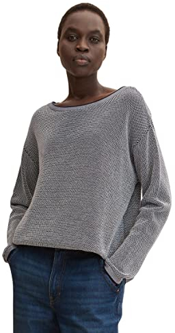 TOM TAILOR Damen Strickpullover aus Bio-Baumwolle 30582 - Navy Bubble Structure L