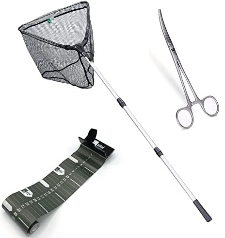 Zite Fishing Angelwerkzeug-Set - Angelkescher Gummiert 2,10m - Hakenlöser-Zange 18 cm - Fisch-Maßband Scale Aufrollbar