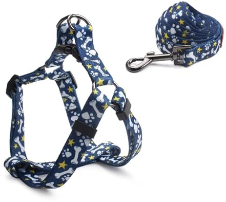 Cosyhome London Dog Harness Leash Set, Breathable,Adjustable,Dog Lead and Harness No Pull Small Medium Large dog(blue bone, S)