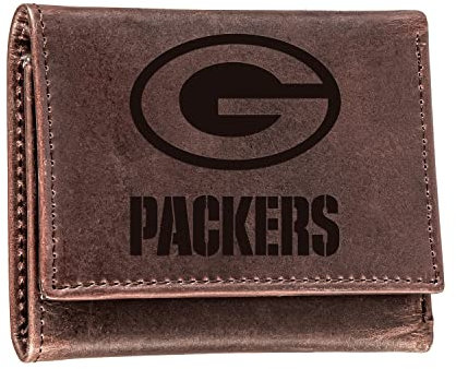 Evergreen Team Sports America NFL Green Bay Packers Geldbörse, dreifach gefaltet, offiziell lizenziertes geprägtes Logo, aus Leder, Geld- und Karten-Organizer, Geschenkbox im Lieferumfang enthalten