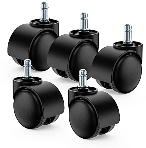 5er Set Bürostuhlrollen 11 mm x 22 mm Stifte - Hartboden-50mm Rollen bis 100 kg - Abriebfeste Drehstuhlrollen - Universal Stuhlrollen - Schwarz Räder für Bürostühle schwarz