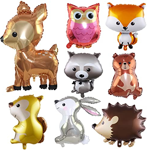 Waldtiere Geburtstag Luftballons, 8 Stück Große Tiere Luftballon(40-80cm), Kinder Geburtstag Party Deko Fuchs, Waschbär, Eichhörnchen, Bär, Hirsch, Kaninchen