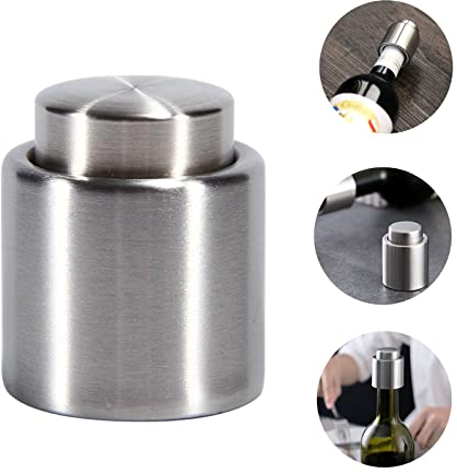 Wine Bottle Stopper, Reusable Funny Stainless Steel Silicone Champagne Wine Bottle Toppers Preserver Sealer Saver Plug Stopper Set, 2 Pack