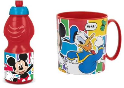 ALMACENESADAN, 4932, Pack vuelta al cole Disney Mickey Mouse; compuesto por taza microondas 350ml y botella de agua 400 ml, producto reutilizable, sin BPA