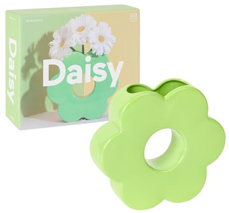 DOIY - Vase décoratif Moderne - Design en Forme de Marguerite - Fabriqué en céramique - Vase pour Fleurs - Vase décoratif - Couleur Verte - 5x20x18 cm
