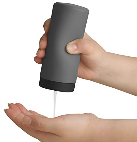ElmRidge - Dispenser di sapone in silicone per lavello della cucina, per spremere il liquido e il sapone per le mani, rotonde, ricaricabili, in silicone, nero, 6,1 x 6,1 x 14 cm (grigio)