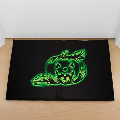 DATIFF Halloween Teppich Leuchtender Fußmatte Horror Kürbis Leuchtet im Dunkeln Badematte Nachtleuchtende Matte Lustige Deko Haustürmatte für Drinnen Draußen Wohnheim Badezimmer Küche Sofa