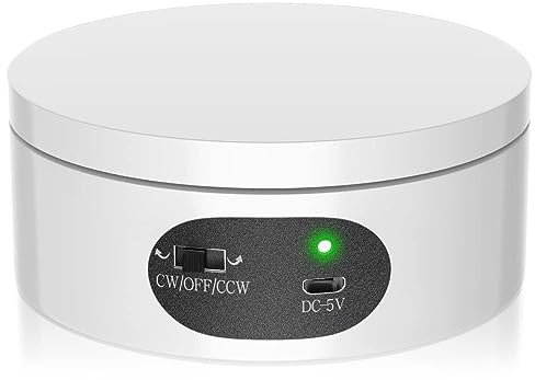 hobbyme 12 inch Automatic Motorized Rotating Display Stand, White Acrylic Turntable for Jewelry Display and Photography Products