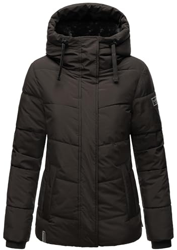 Navahoo Damen Winterjacke warme Steppjacke mit Kapuze und abnehmbaren Kunstfell-Kragen Sag ja XIV Black Gr. S