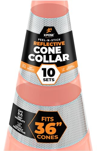 White+Hip Reflector Tape Cone Collar Set – 10 Pack, 4 & 6 Collars for 36 Wide Body Traffic Cones, High Visibility Reflective Stickers