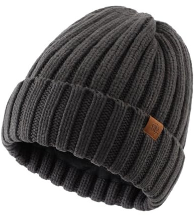 Magracy Herren-Beanie-Mütze, Winter-Thermomütze für Männer und Frauen, Klassische Strickmütze mit Bündchen, Totenkopf-Kappen, Dunkelgrau