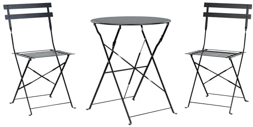 Balkonset Metall schwarz 3-teilig Tisch rund mit 2 Stühlen klappbar modern Fiori