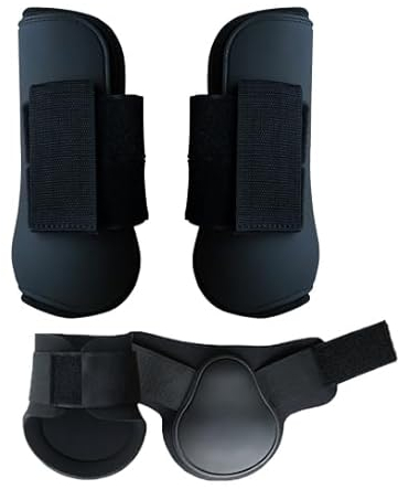 Merauno® Gamaschen Pferde 4er Set Gamaschen Paar für vorne hinter Hartschale und Klettverschluss für Damen& Herren PU Robust Elastisch Tendon Boots Classic (M, Schwarz)