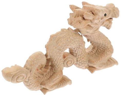 Amosfun Drachenfigur, Handgeschnitzt, ohne Lack, Glücksbringer