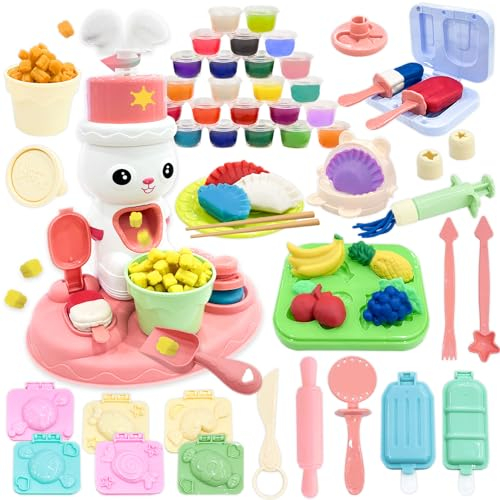 VBACALA 64 PCS Accessori per Plastilina per Bambini, Macchina per Popcorn, Plastilina per Bambini Creazioni da Cucina Macchina per Gelati in Argilla Modellabile