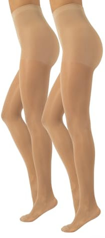 CALZITALY Stützstrumpfhose mit starker Kompression 10 mm/Hg, Feine Kompressionsstrumpfhosen Damen, S, M, L, XL, XXL, 3XL, 4XL, 70 DEN, Made in Italy (M, 2 X Beige)
