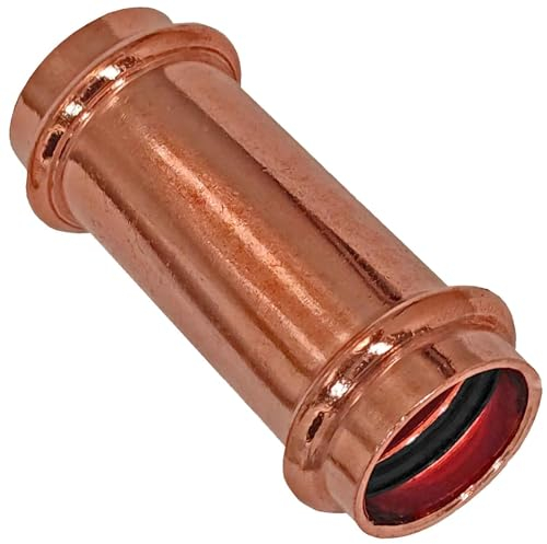 MegaHaustechnik Press Fitting 2415.3 Schiebe Muffe Kupplung Verbinder für Kupfer Rohr Außendurchmesser 18 mm i-i 2 Muffen Anschlüsse zum Verpressen V Kontur Trinkwasser Heizung Sanitär Wasser