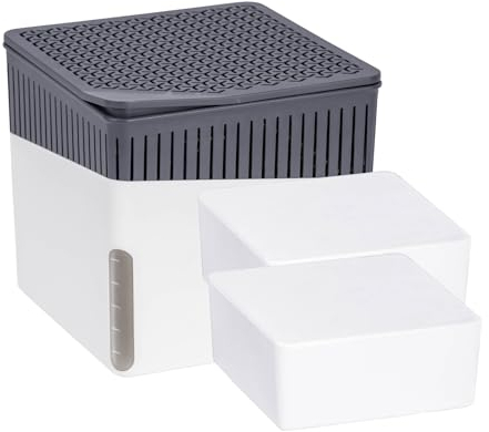 Deshumidificador Cube Set con 2 bloques de gránulos de 1 kg, 16,5 x 15,7 x 16,5 cm, color blanco