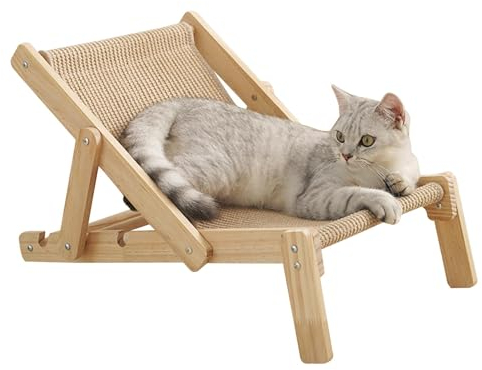 Murman Katzen Sisal Stuhl | Katzenliege Aus Sisal | Abnehmbares Katzenstuhl Katzenbett Aus Massivholz | Verstellbares Katzen Liegestuhl Mit Sisalpolster | Katzen Hochbett Für Hauskatzen