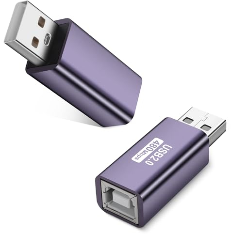 GELRHONR USB B Adapter,USB 2.0 A Male to B Printer Female Conncet Extender, MIDI Type A to B Converter for Laptop/Computer/Hard Drive/Printer/Scanner Extender Connection -2 Packs-2 Packs