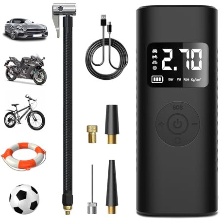 AWESAFE 7800mAh Compressore Aria Portatile Auto, 150PSI Gonfiatore Bici Elettrico, Schermo LCD Digitale, Pompa Elettrica per Bicicletta, Auto, Moto, Monopattino, Palloni