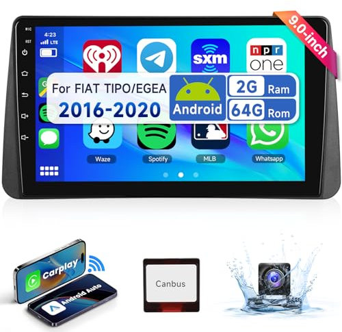 【2+64G】9'' Autoradio 2 Din Per FIAT TIPO/EGEA 2016-2020 Con Carplay Android Auto senza fili Mirror link,Car Radio Con Schermo HiFi Bluetooth RDS/FM+AHD Back up Camera+CANBUS