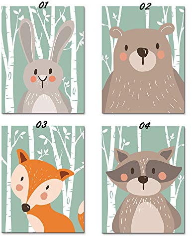 MEZHEN Poster Tiere Bilder Babyzimmer Deko Poster Waldtiere Bilder Kinderzimmer Schlafzimmer Deko Wall Decor Posters Geschenke Mädchen Jungen