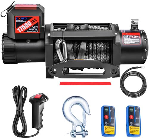 CXRCY Elektrische Seilwinde, 12 V, 7,937 kg Tragkraft, synthetische Seilwinden für Jeep, LKW, SUV, mit kabelgebundenem Griff und kabelloser Fernbedienung