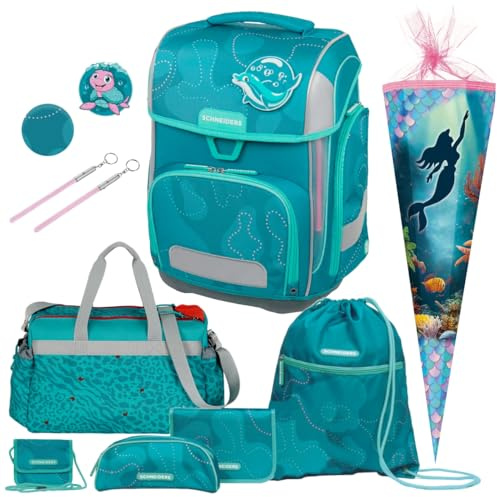 Generisch Schneiders Ergolite Schulranzen-Set für Mädchen (12 teilig mit Sporttasche, Tüte und Brustbeutel, Aqua Love)
