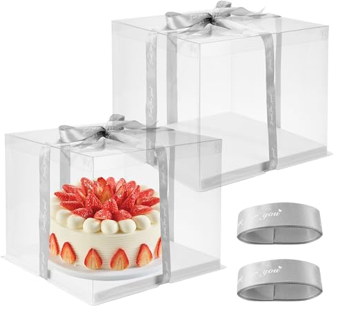 2 Tortenschachtel von 30*30*25cm,Geschenkbox Durchsichtig, Tortenbox mit Boden und Band, doppelschichtige Kuchen Transportbox, Must Have Durchsichtige Geschenkbox für Geburtstags und Hochzeitsfeiern