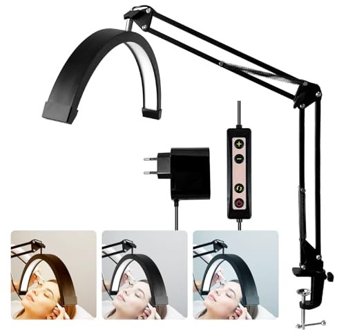 GY LED Wimpern Lampe Dimmbar, Halbmood Lampe 20W mit 3 Farben, 3000K/4500K/6000K Schönheitslampe 1800LM, ständer für Vlogging, Schönheitssalon, Make-up,Schwarz, 1 stück